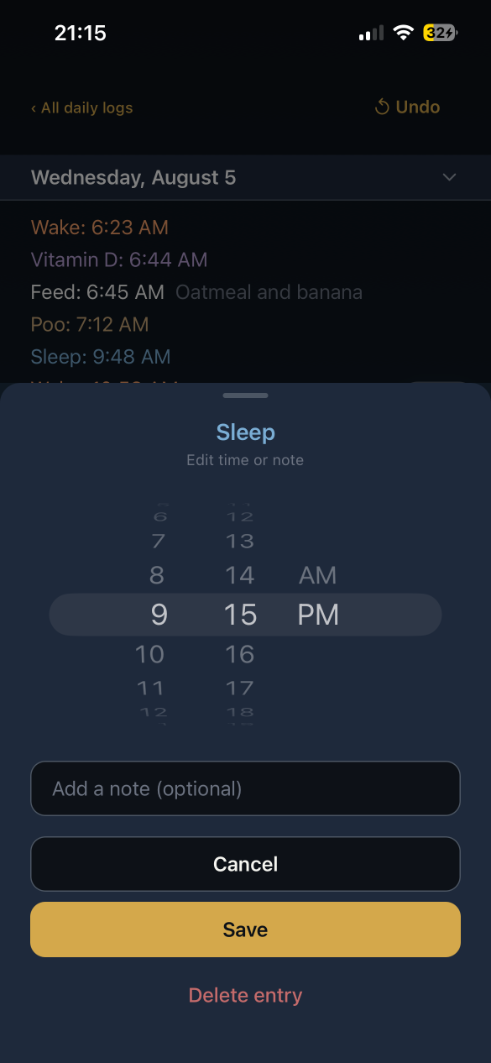 Keyboard-free time picker for logging after the fact